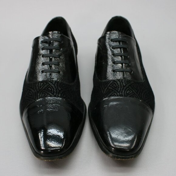 Mezlan Men\'s 12 Aberdeen Custom Embossed Velvet Black Cap-toe Dress Shoes Spain